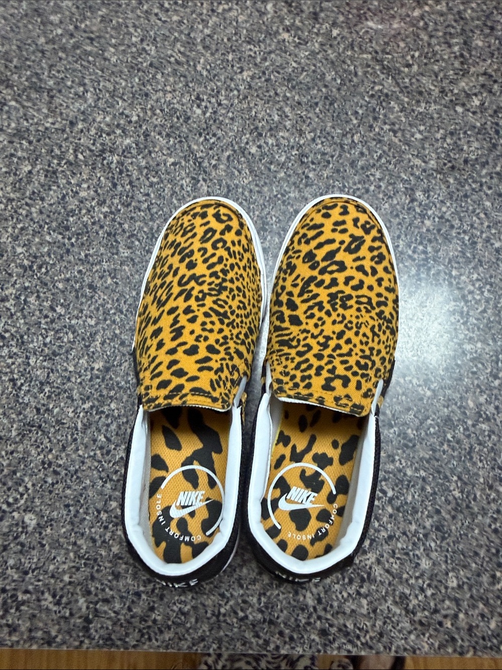 Nike Kids Slip-On Leopard Print Sneakers in Yellow and Black